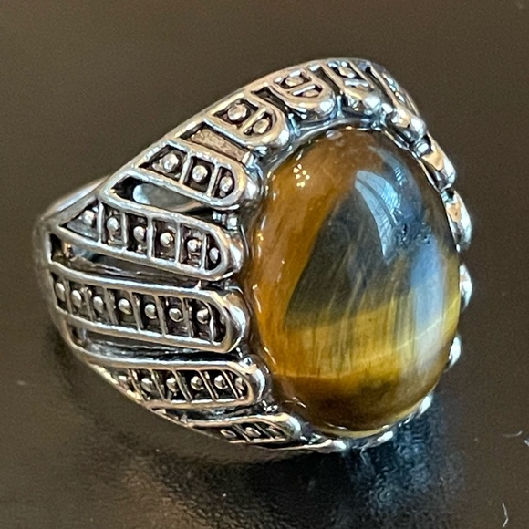 Tiger eye stone S925 silver ring size 9.5 - Picture 2 of 9